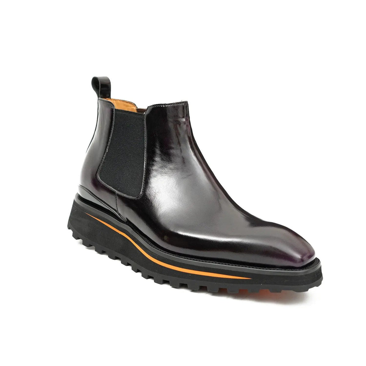 Very Dark Burgundy-Purple Plain-Toe Chelsea Boots with Pull Tab