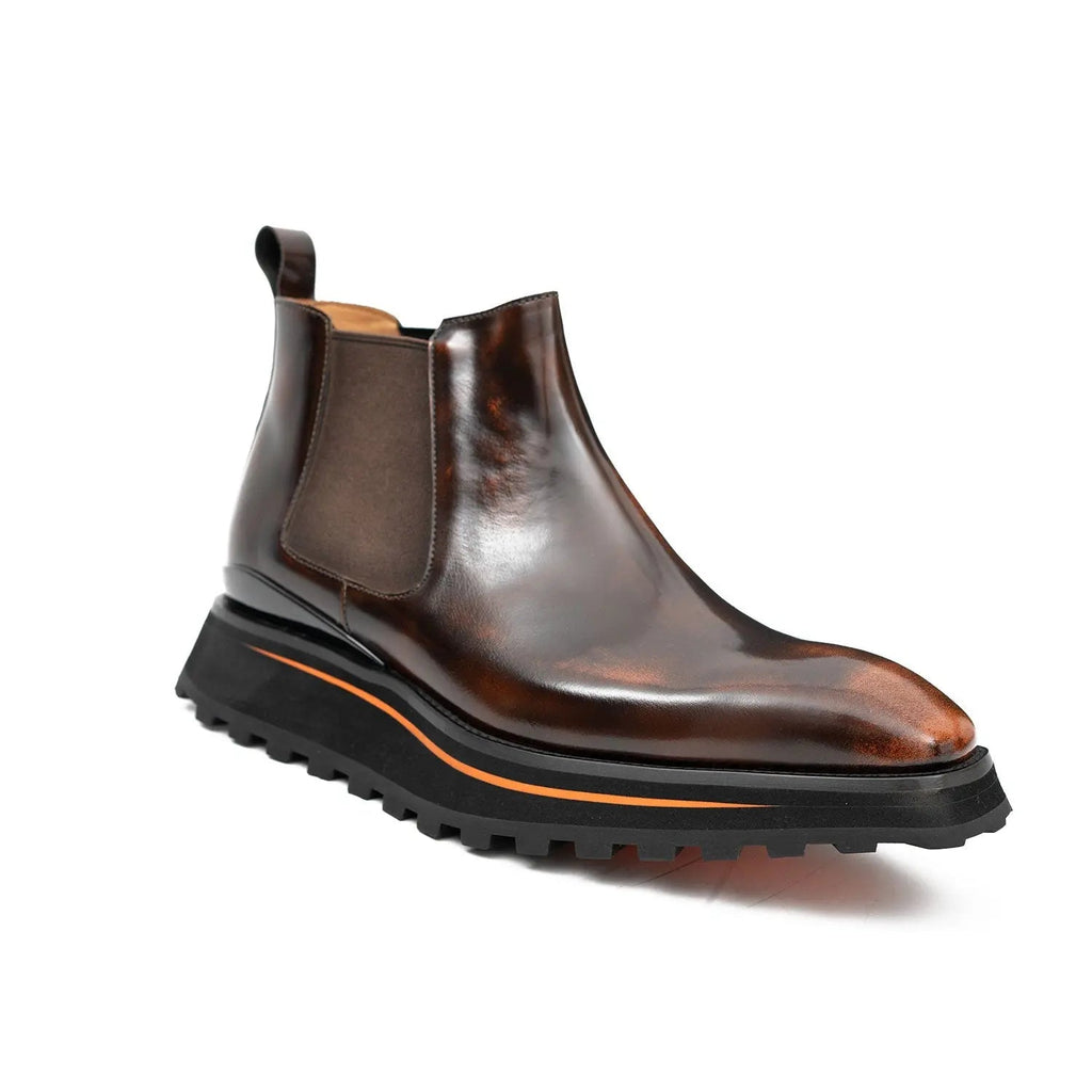 Brown Plain-Toe Chelsea Boots with Brown-Edge Lug Sole