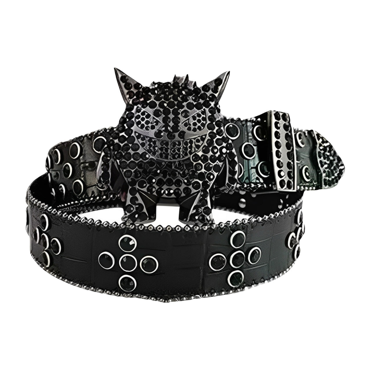 Black Rhinestone Belt with Crystal Embellished Monster Buckle