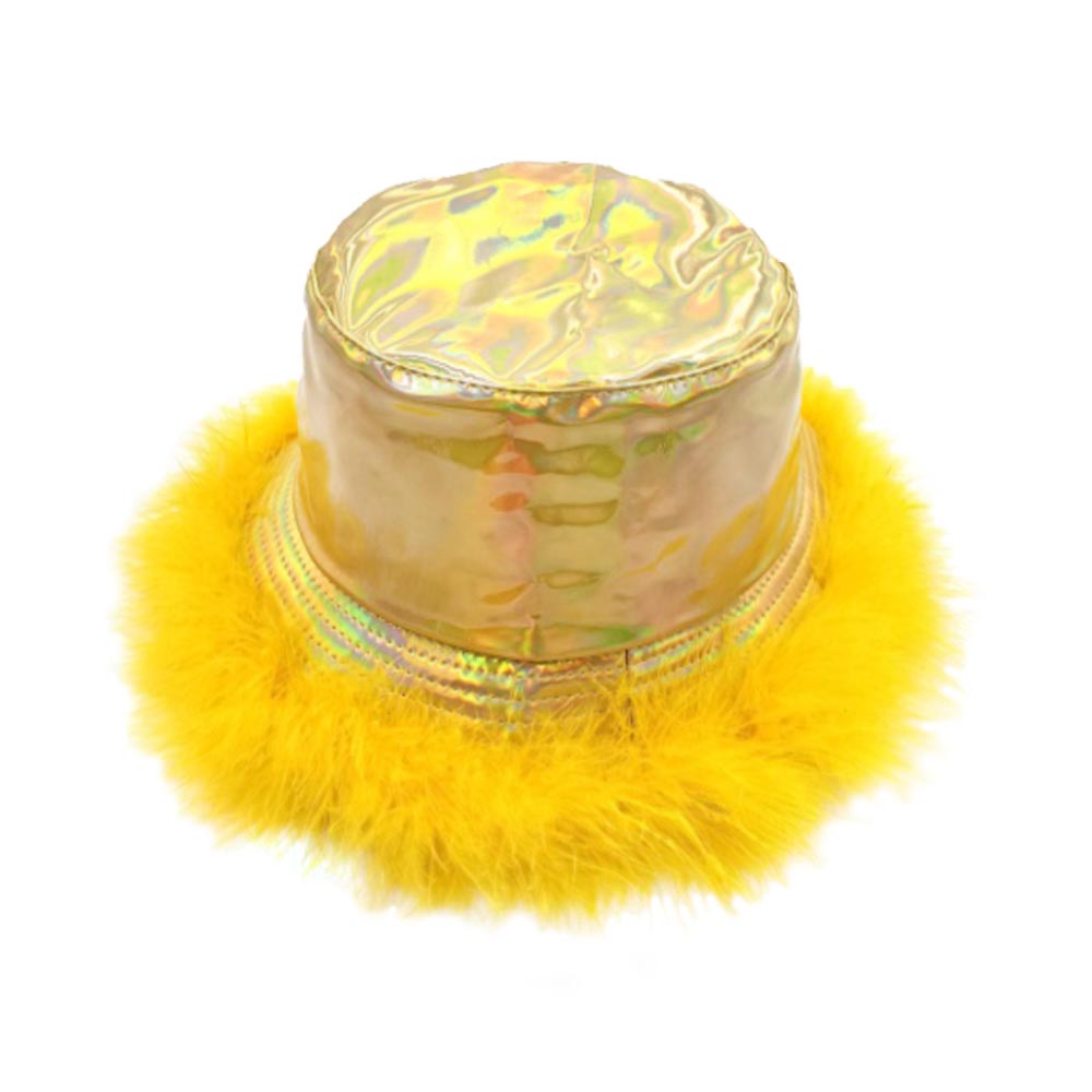 Faux Fur Trimmed Hologram Bucket Hat