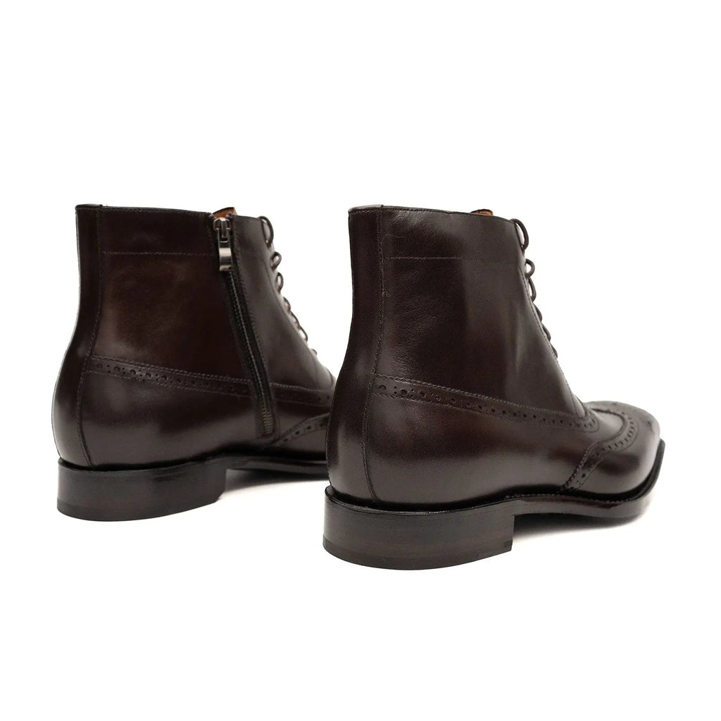 Dark Brown Square-Wingtip Ankle Boots with Side Zipper