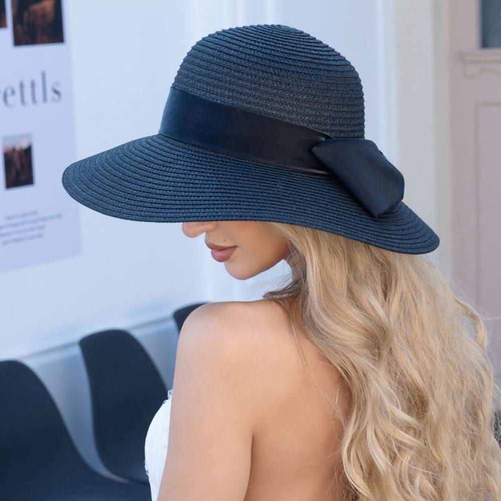Bow Accent Wide Brim Straw Sun Hat