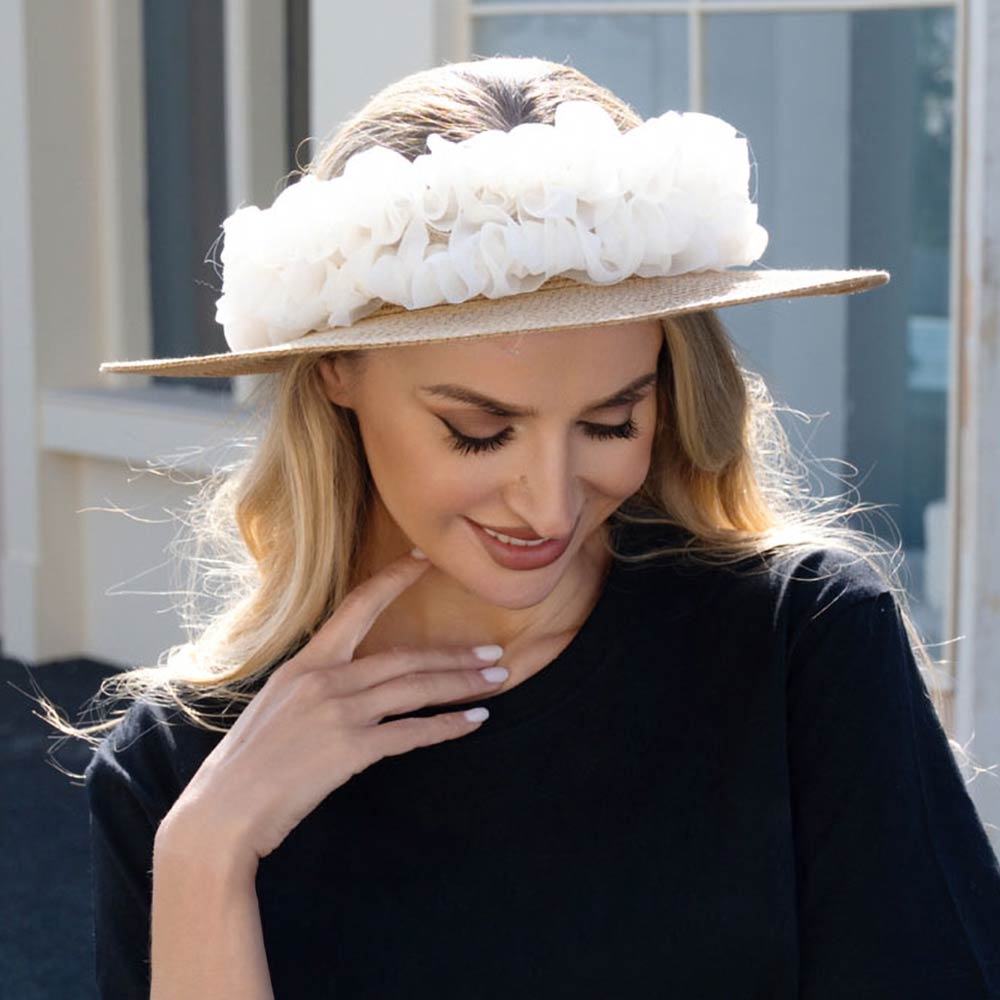 Women's Floral Trim Open Top Wide Brim Straw Sun Hat