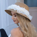 Women's Floral Trim Straw Sun Hat