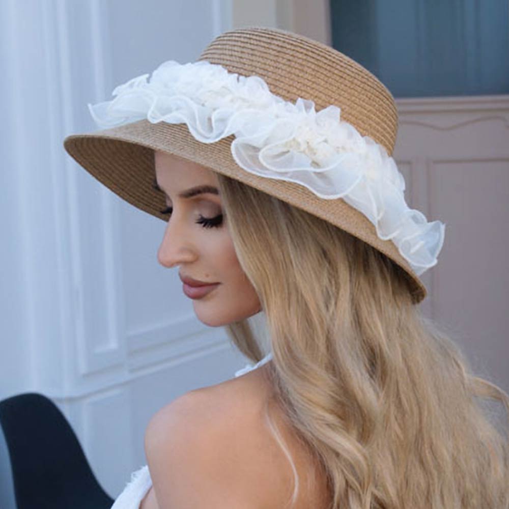 Women's Floral Trim Straw Sun Hat