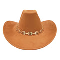 Geometric Metal Chain Accent Western Cowboy Fedora Hat