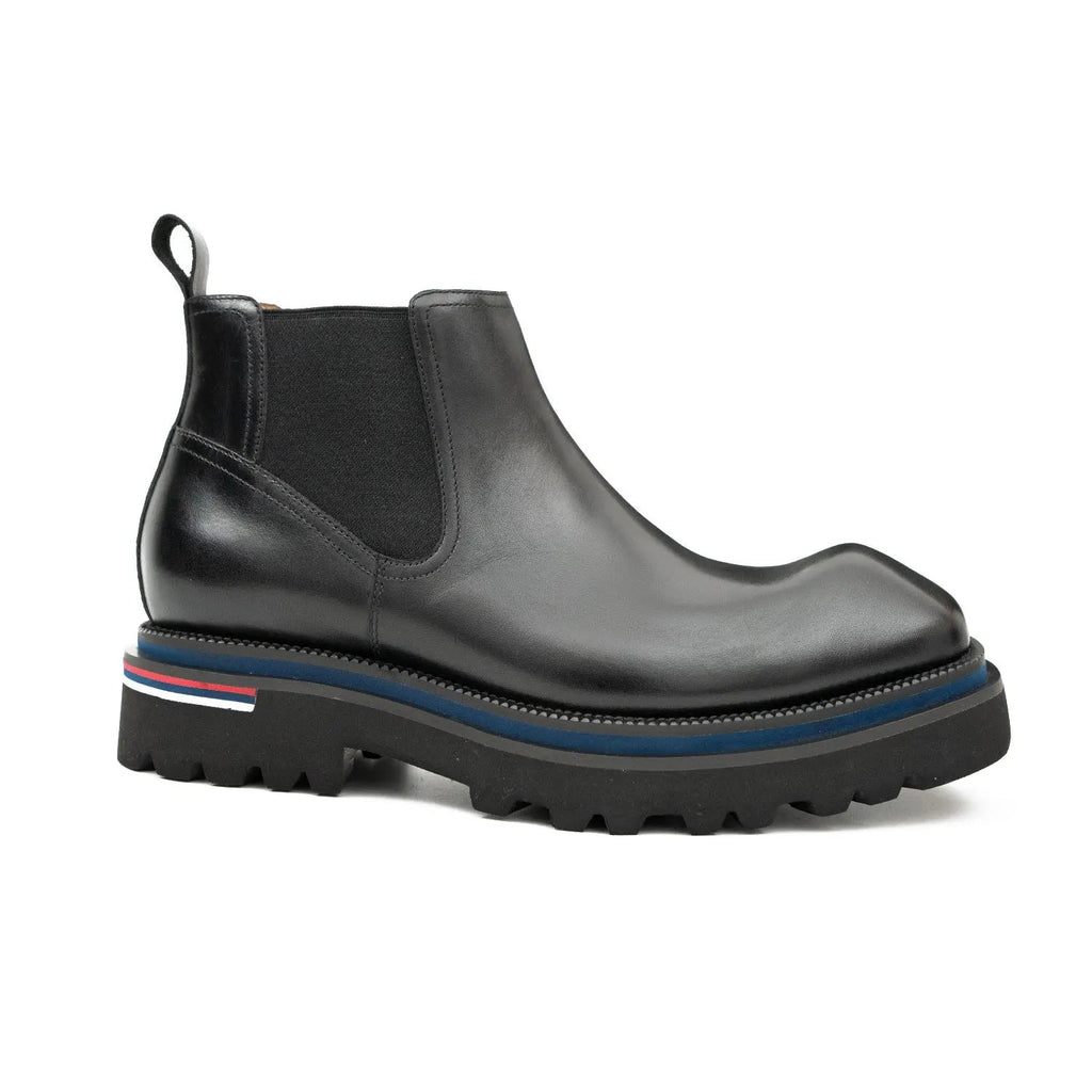 Black Square-Toe Chelsea Boots with Pull Tab