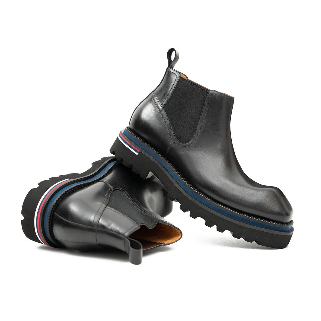 Black Square-Toe Chelsea Boots with Pull Tab