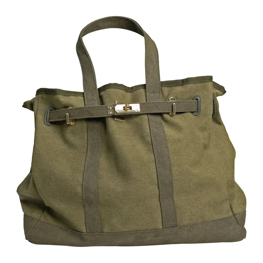 Huntley Equestrian Barnkin Olive Green Canvas Tote Bag with Gold Hardware