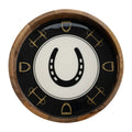 Huntley Equestrian Horsehoe and Bit Round Wooden Tray-Black and Gold Equestrian Home Decor