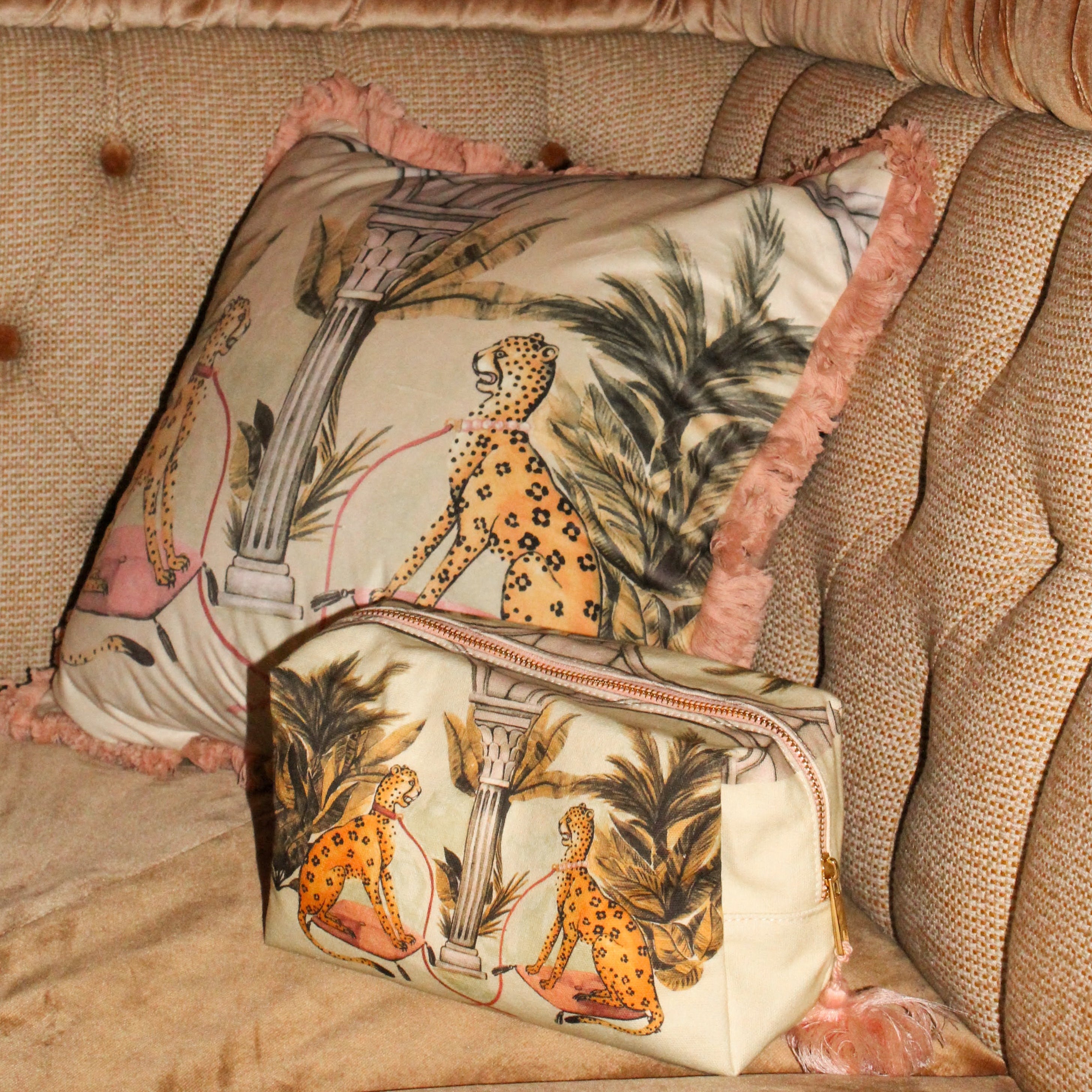 Regal Felines Throw Pillow - Blush