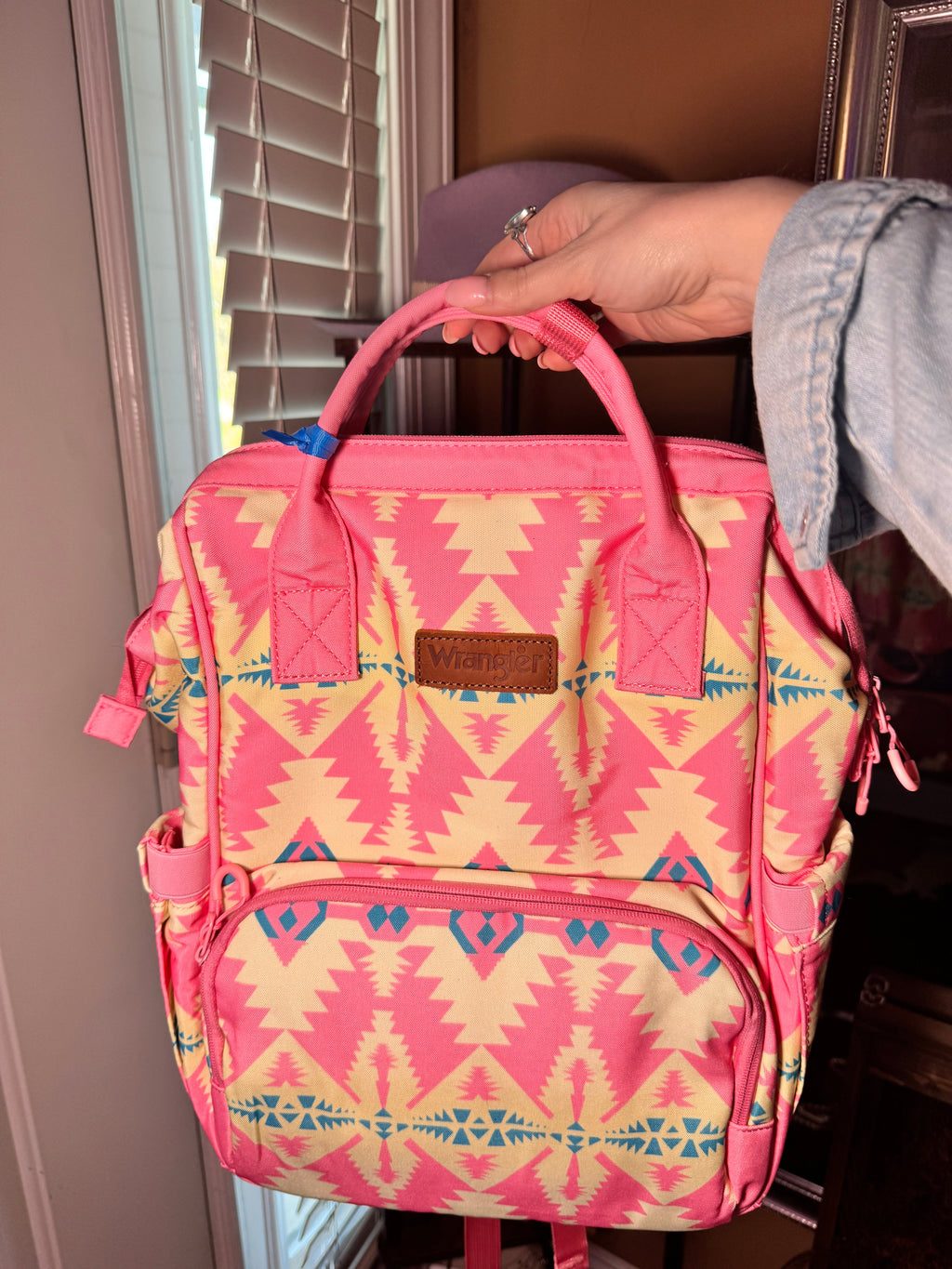 Wrangler Aztec Printed Callie Backpack/Diaper Bag- Pink