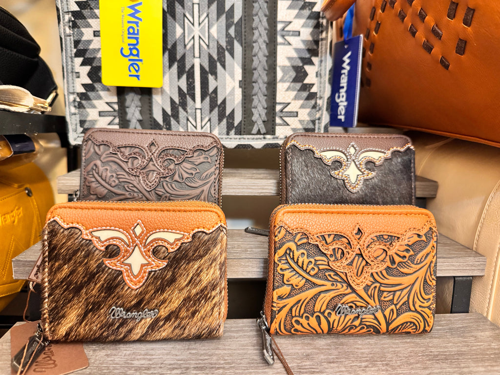 Wrangler Genuine Hair-On Cowhide Zip-Around Wallet