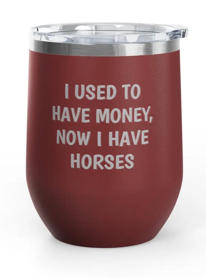 Wine Tumblers, 12 oz. - Engraved - Money/Horses