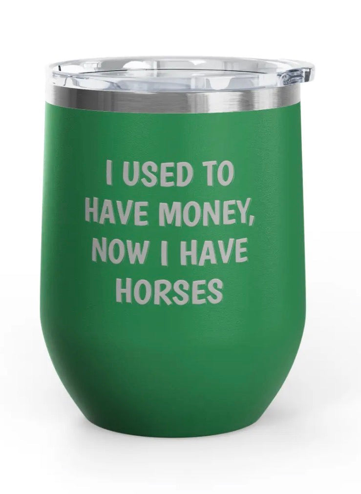 Wine Tumblers, 12 oz. - Engraved - Money/Horses