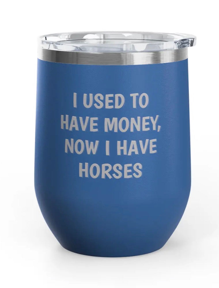 Wine Tumblers, 12 oz. - Engraved - Money/Horses