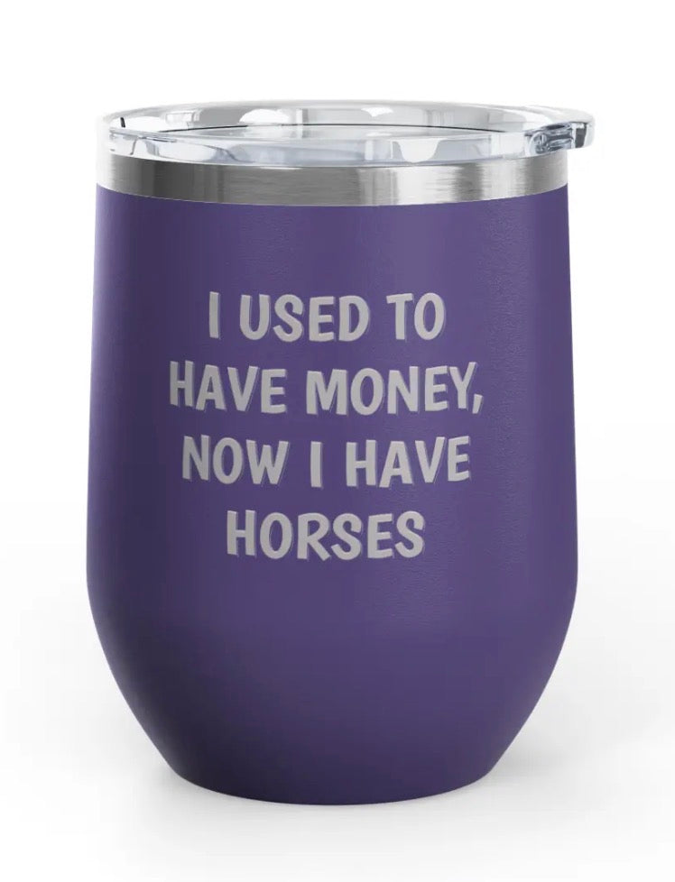 Wine Tumblers, 12 oz. - Engraved - Money/Horses