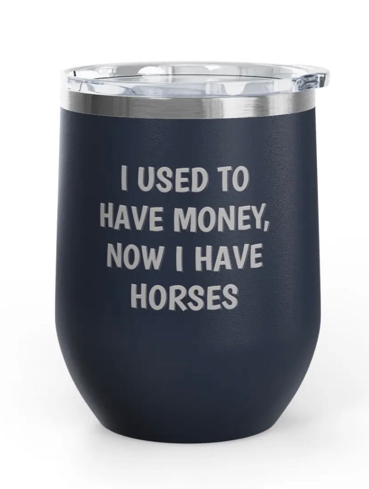 Wine Tumblers, 12 oz. - Engraved - Money/Horses