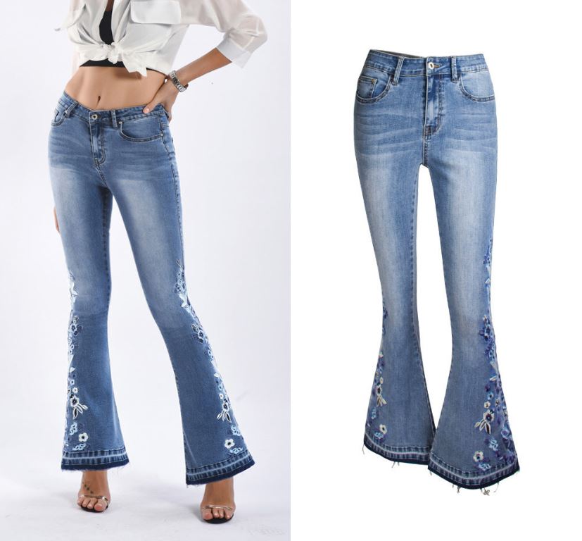 Riley Flared Denim Jeans Light Blue Mid Waist Womens Casual Wear Model Riley