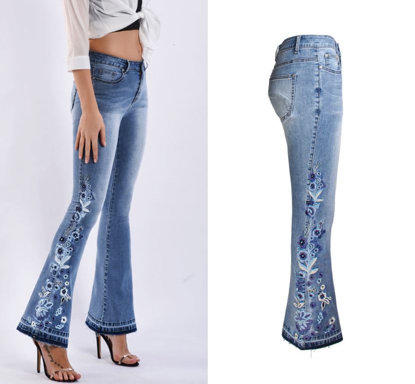 Riley Flared Denim Jeans Light Blue Mid Waist Womens Casual Wear Model Riley