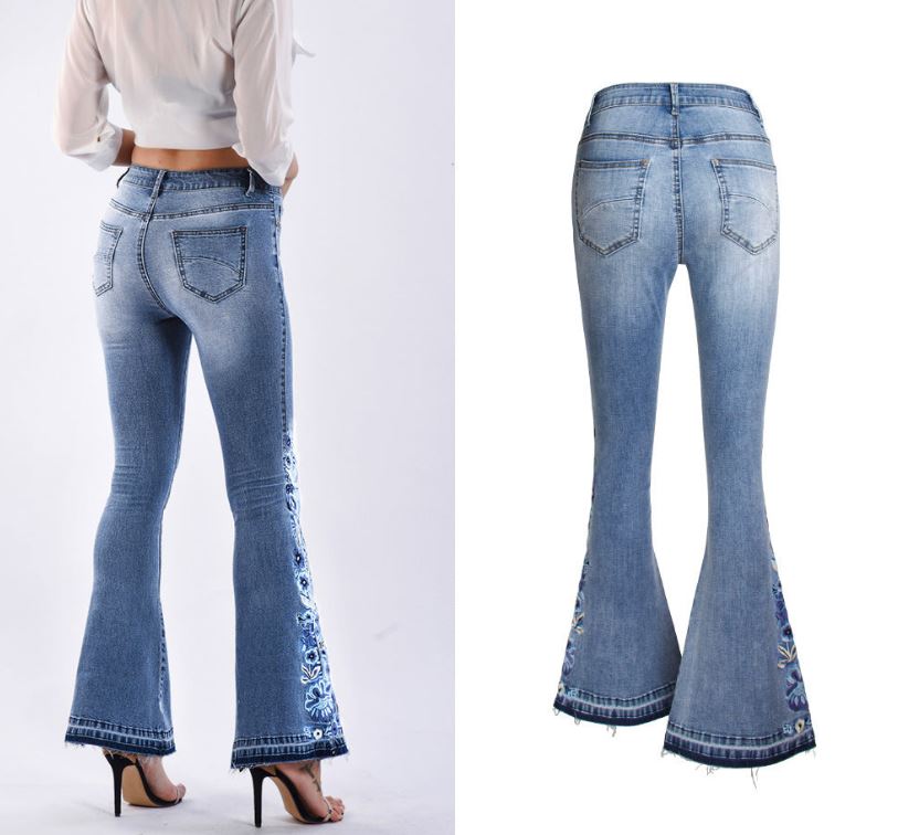Riley Flared Denim Jeans Light Blue Mid Waist Womens Casual Wear Model Riley