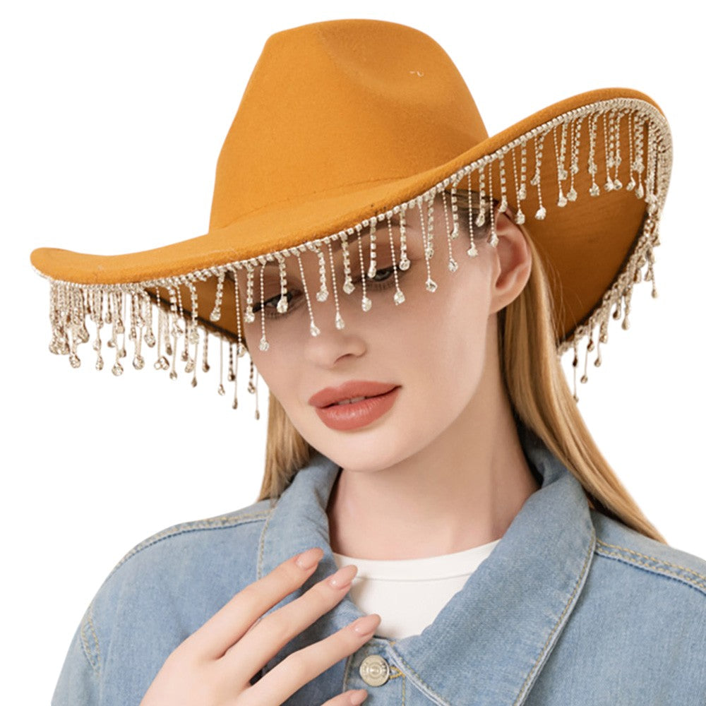 Rhinestone Stone Paved Fringe Around Cowboy Western Hat