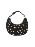 Studded Crescent Shoulder Bag with Adjustable Top Handle