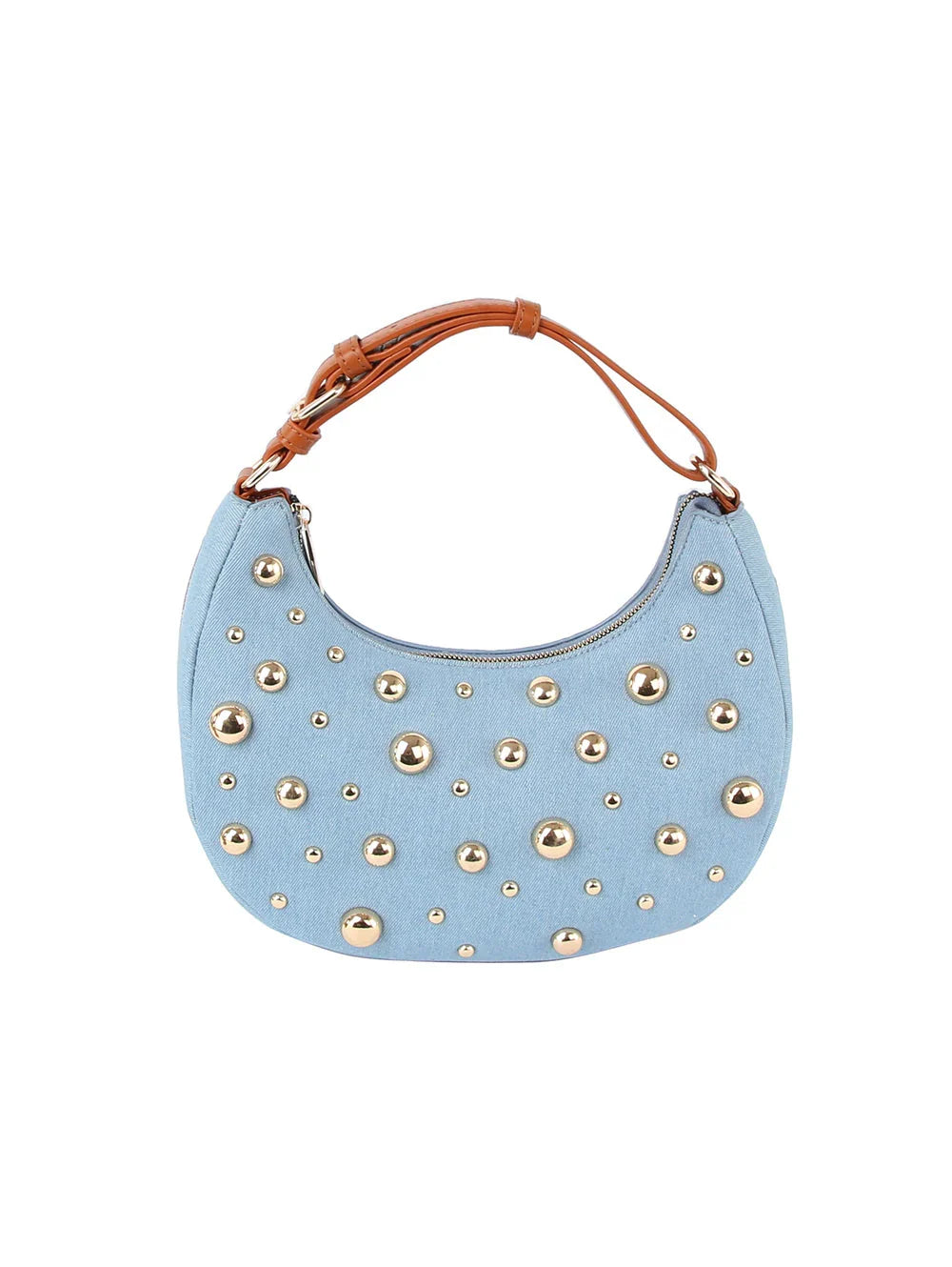 Studded Crescent Shoulder Bag with Adjustable Top Handle