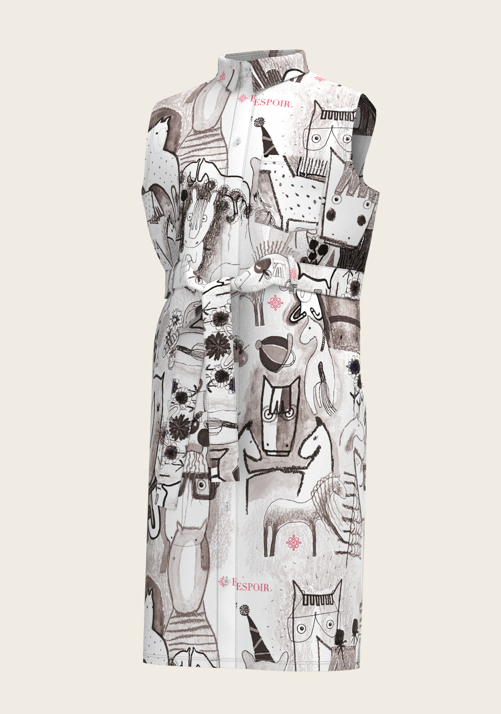The Horse Fair Monochrome Sleeveless Shirt Dress