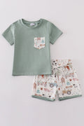 Sage Farm Print Boy Set Outfit 001 For Kids Soft Fabric