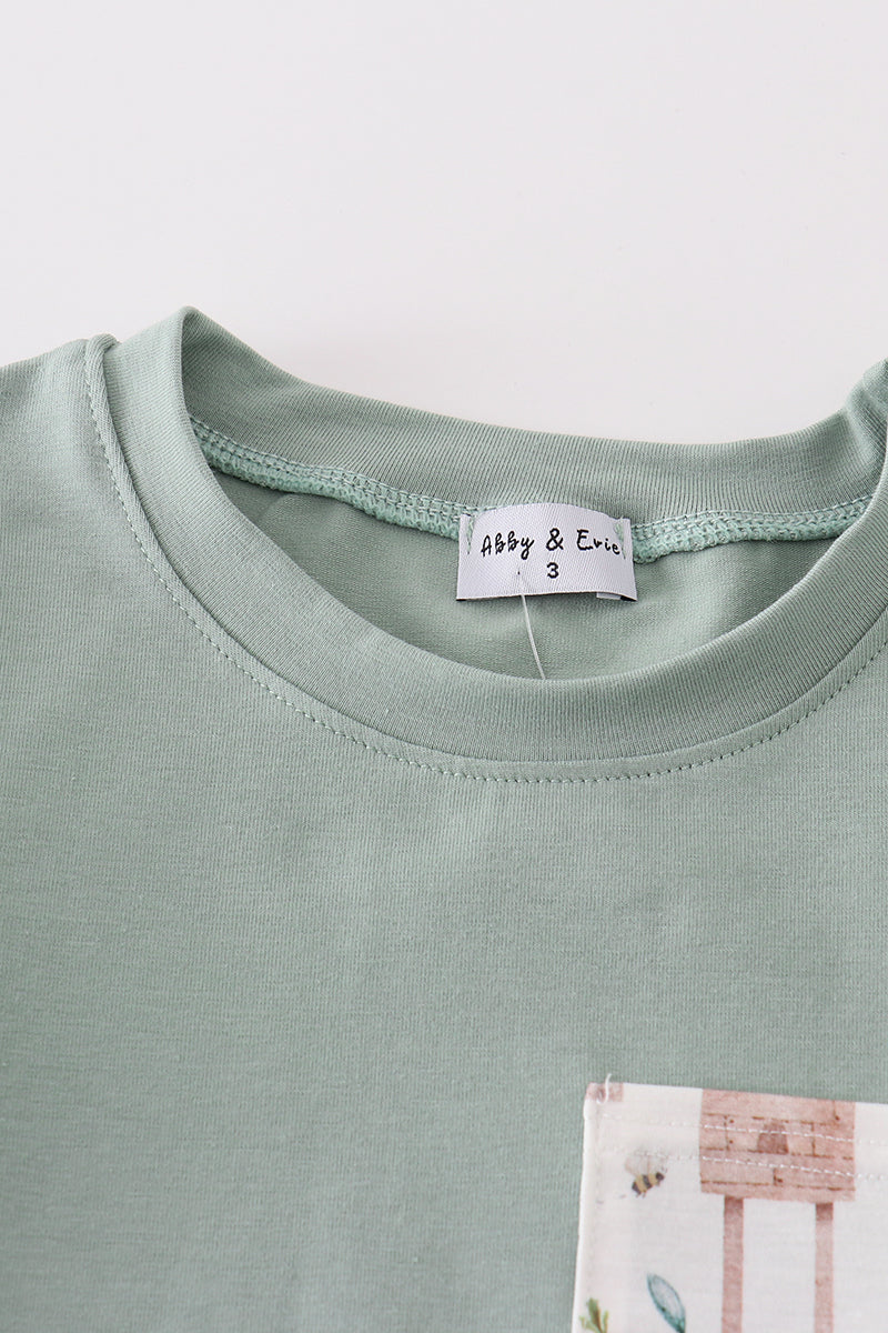 Sage Farm Print Boy Set Outfit 001 For Kids Soft Fabric