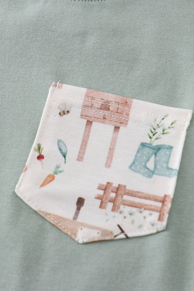 Sage Farm Print Boy Set Outfit 001 For Kids Soft Fabric