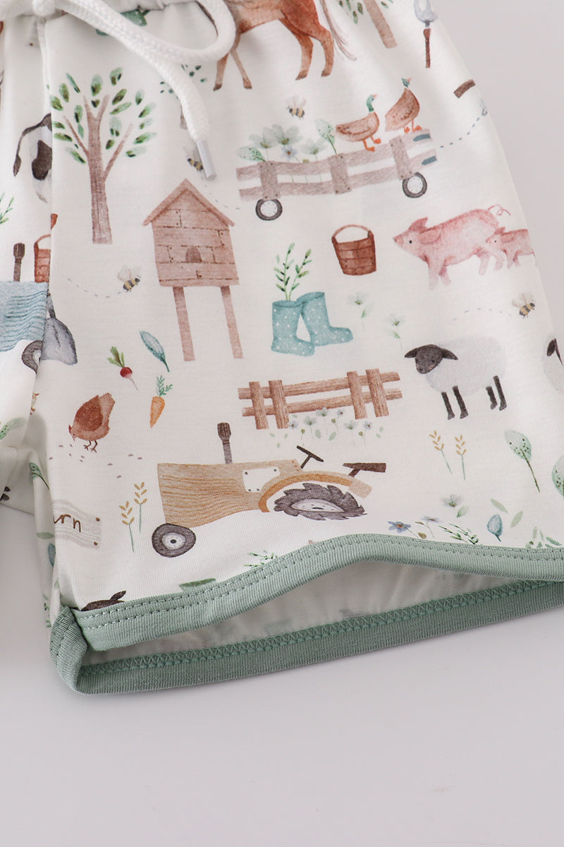 Sage Farm Print Boy Set Outfit 001 For Kids Soft Fabric