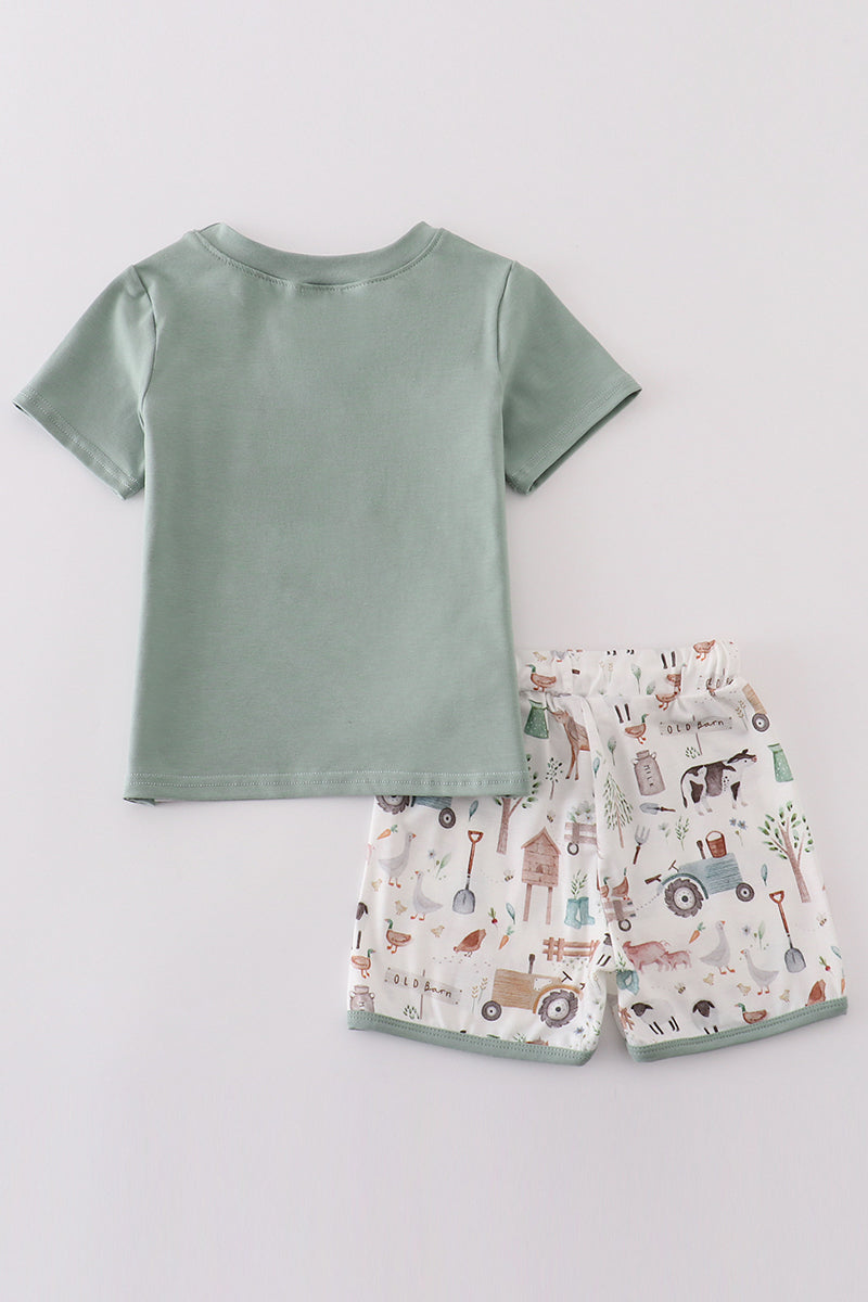 Sage Farm Print Boy Set Outfit 001 For Kids Soft Fabric
