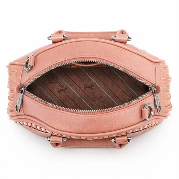 Montana West Tooled Floral Fringe Dome Satchel Bag