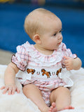 Western Horse Embroidered Smocked Plaid Baby Girl Romper