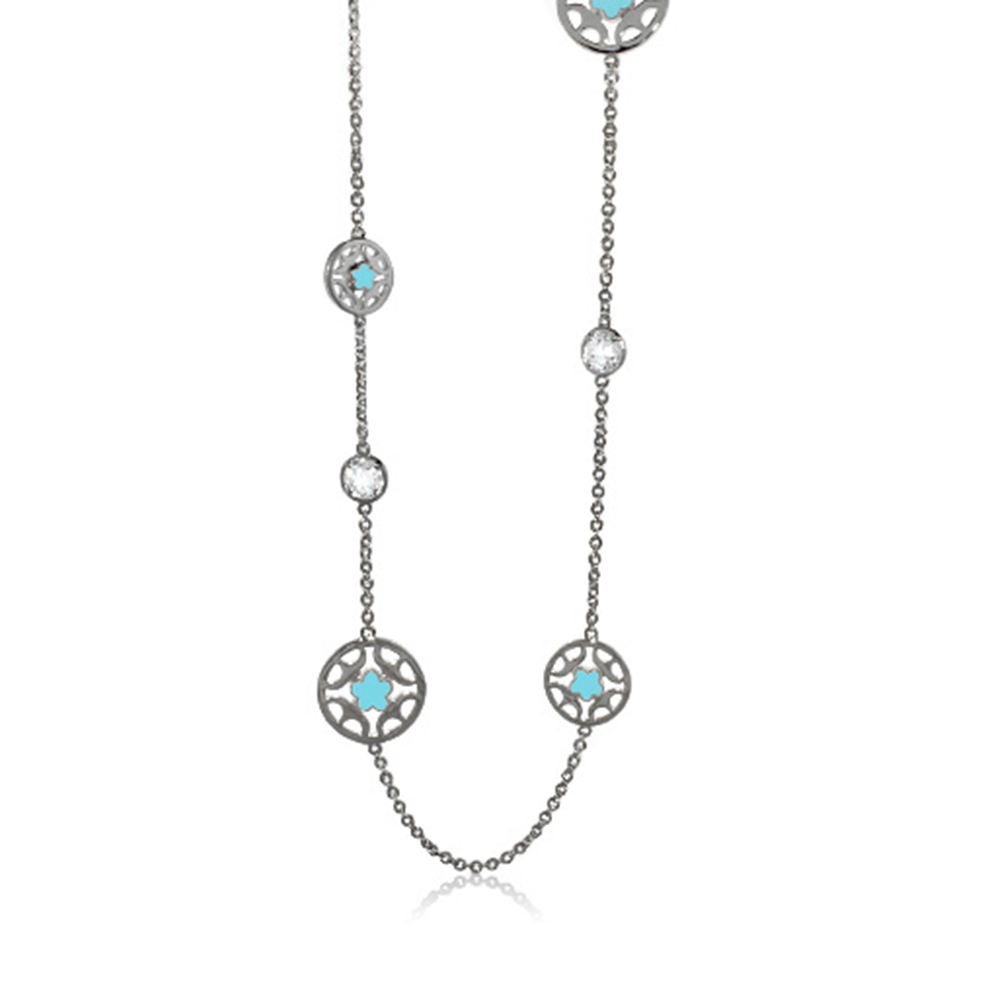 Circle Of Love Long Necklace Rhodium Plated Brass
