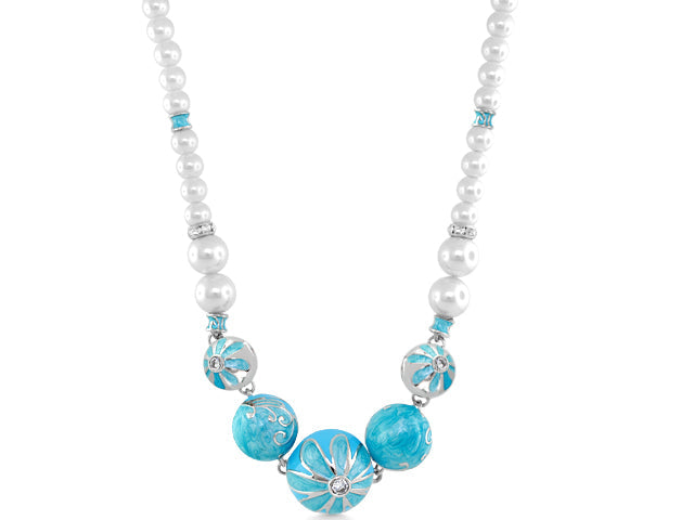Fab Baby Blue Flower Enamel Necklace