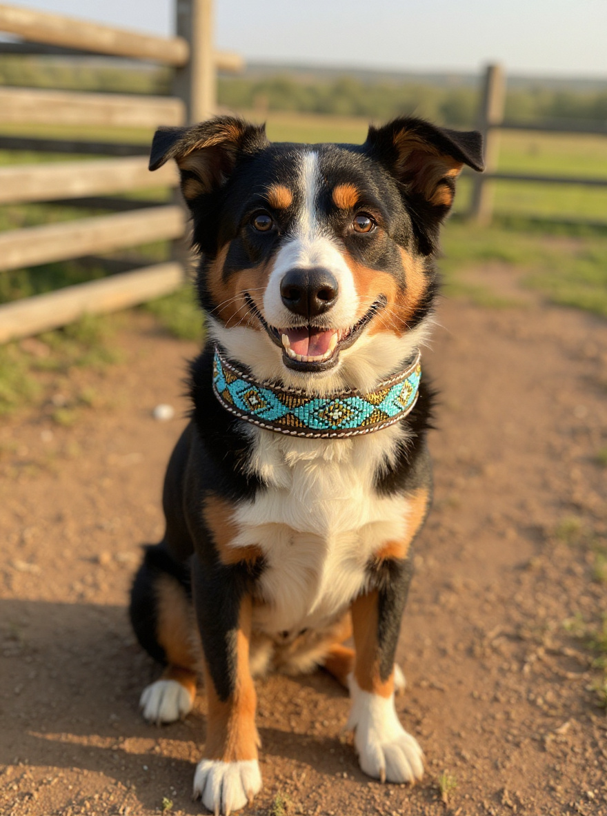 Epic Padded Leather Dog Collar with Beaded Design O