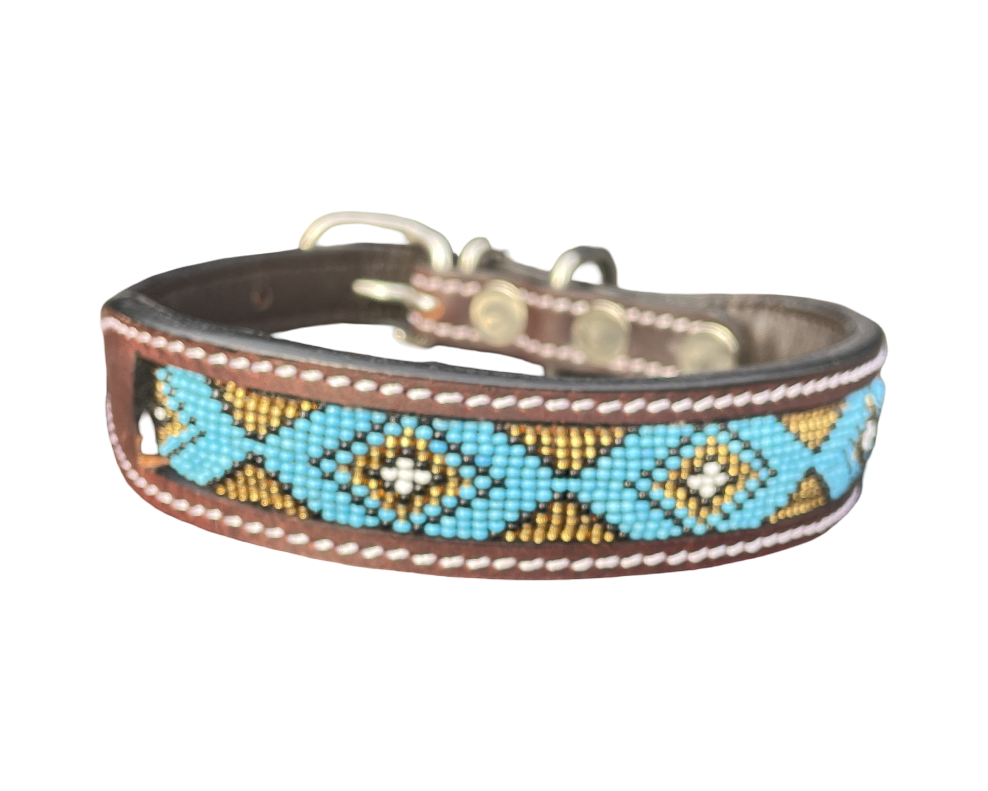 Epic Padded Leather Dog Collar with Beaded Design O
