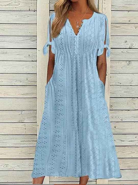 Women's Dress V-Neck Hollow Out Lace Long Dress Women