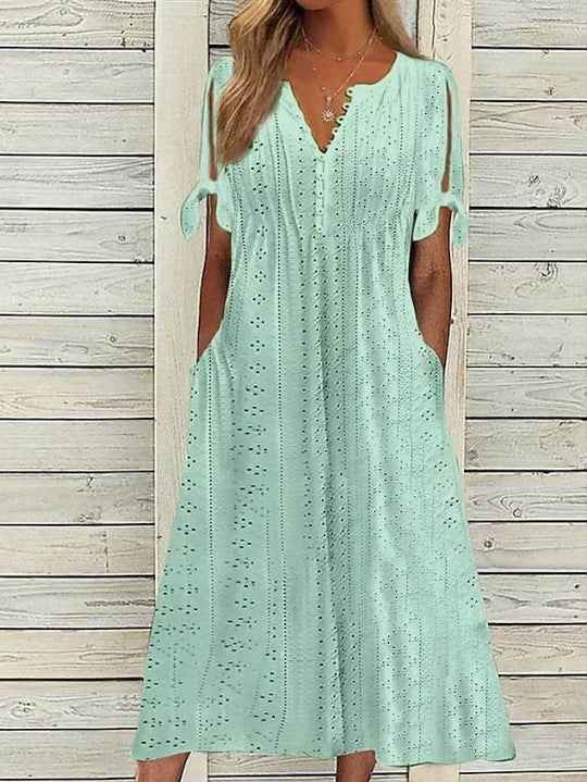 Women's Dress V-Neck Hollow Out Lace Long Dress Women