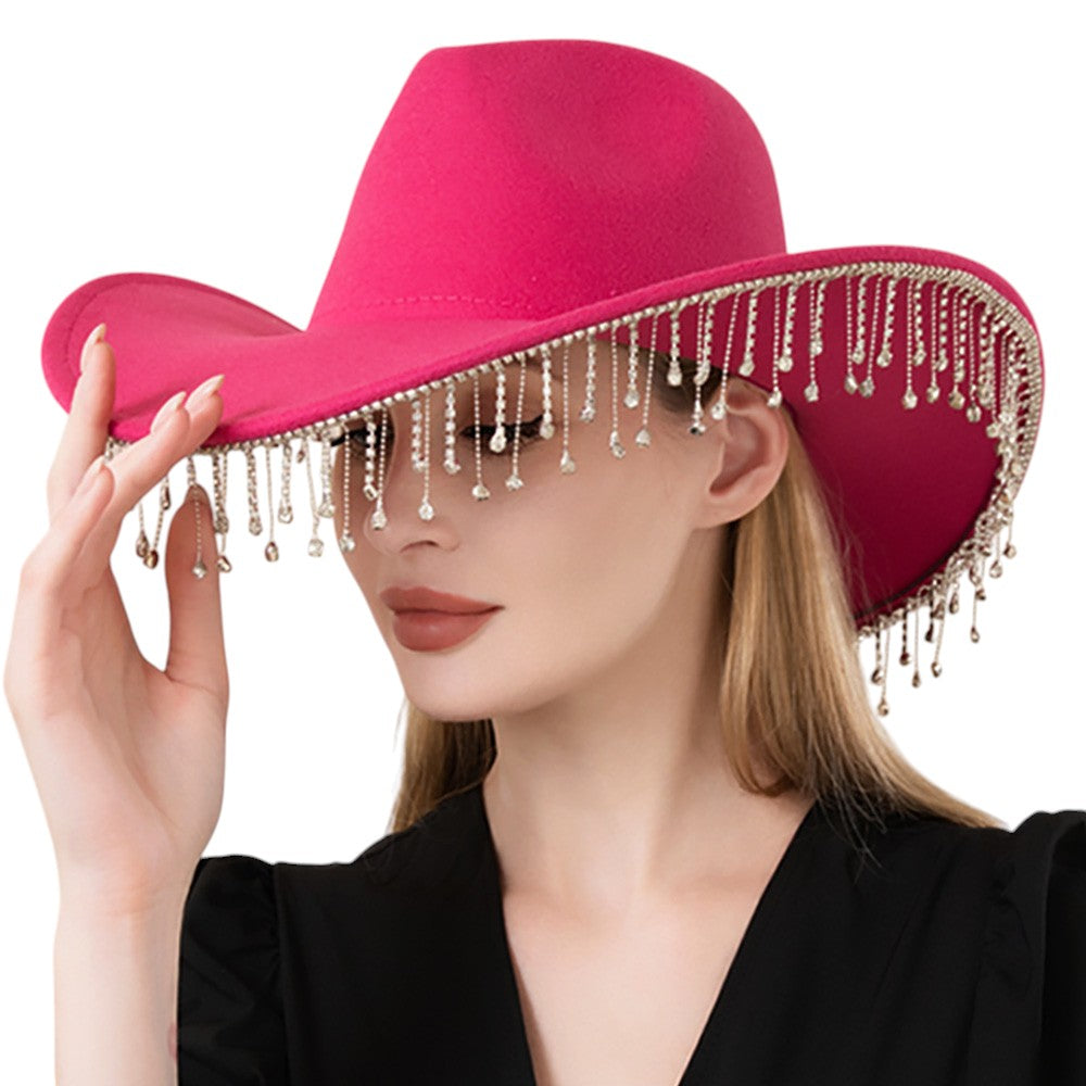 Rhinestone Stone Paved Fringe Around Cowboy Western Hat