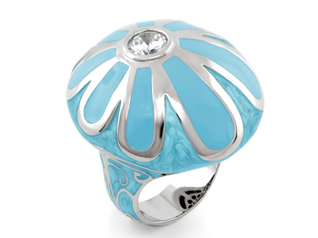 Fab Baby Blue Flower Enamel Statement Ring