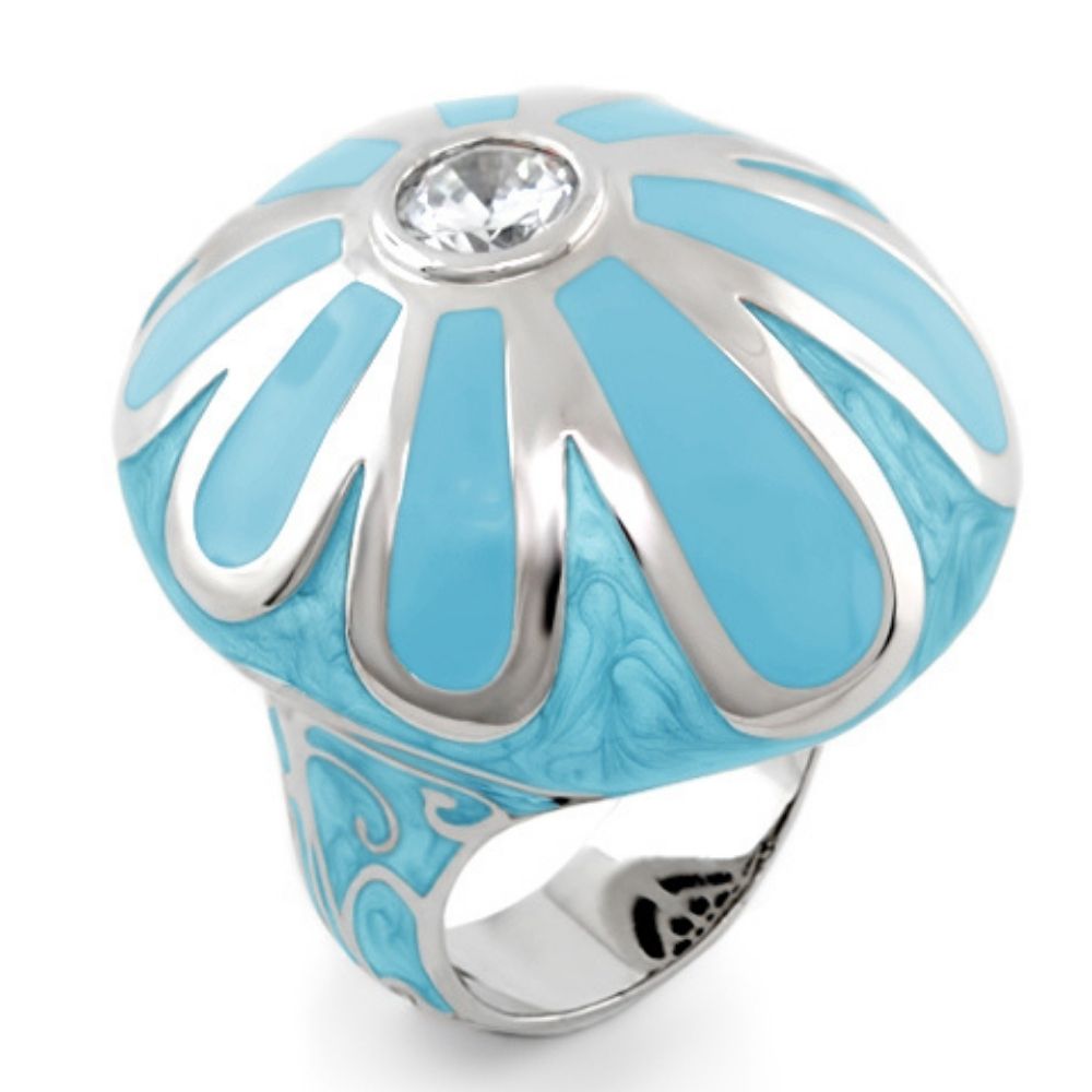 Fab Baby Blue Flower Enamel Statement Ring