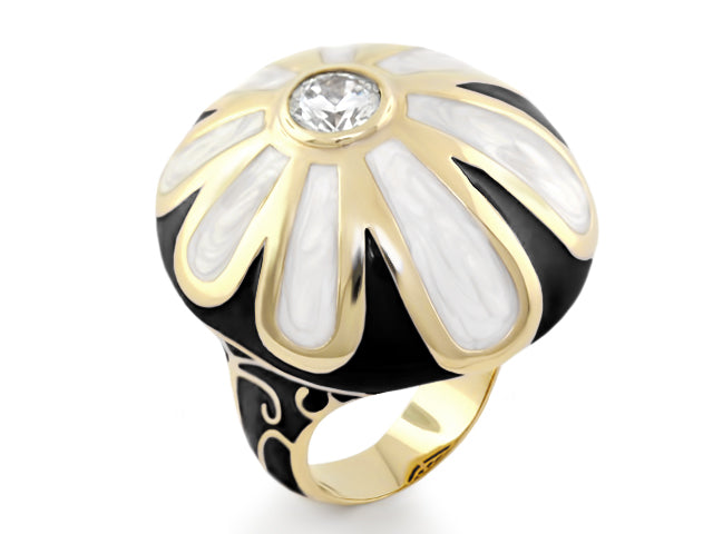 Fab Beige Flower Enamel Statement Ring