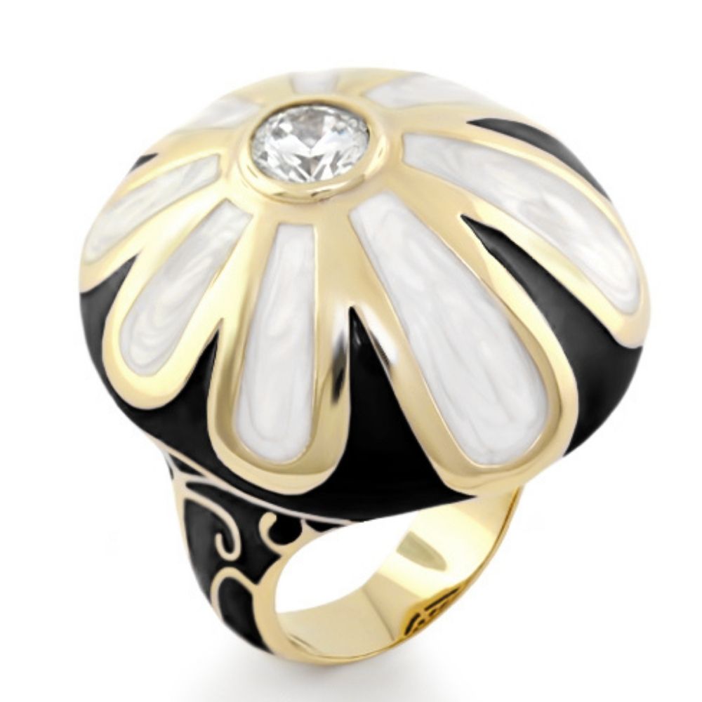 Fab Beige Flower Enamel Statement Ring