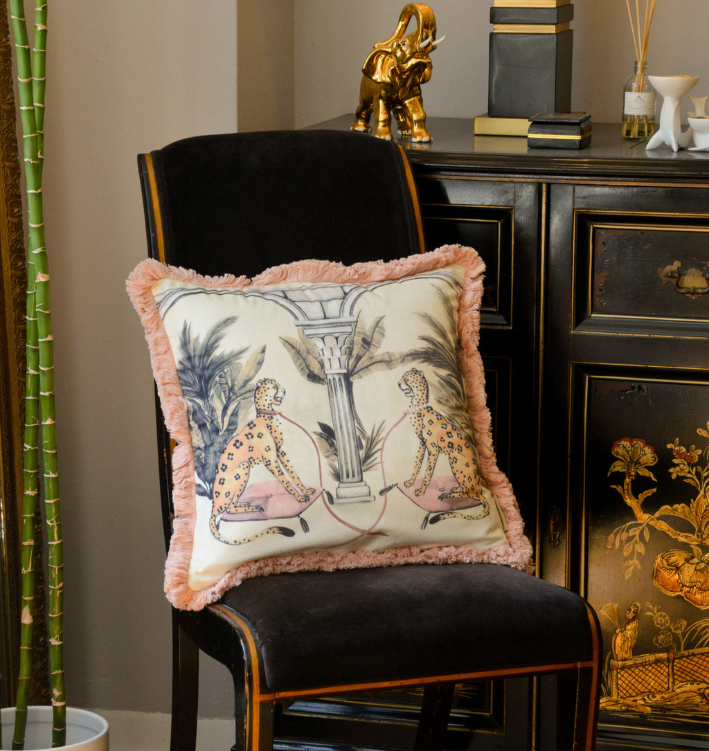 Regal Felines Throw Pillow - Blush