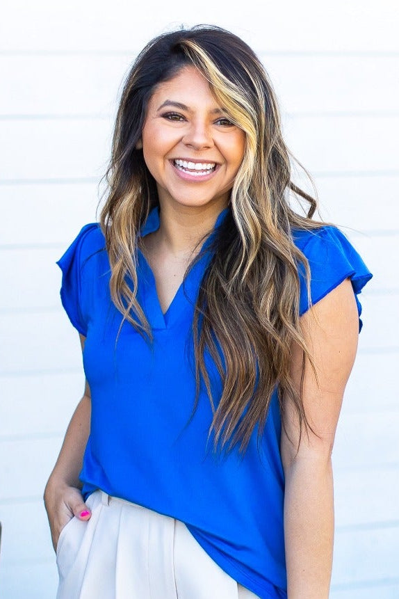 The Nicole V-Neck Top, Blue