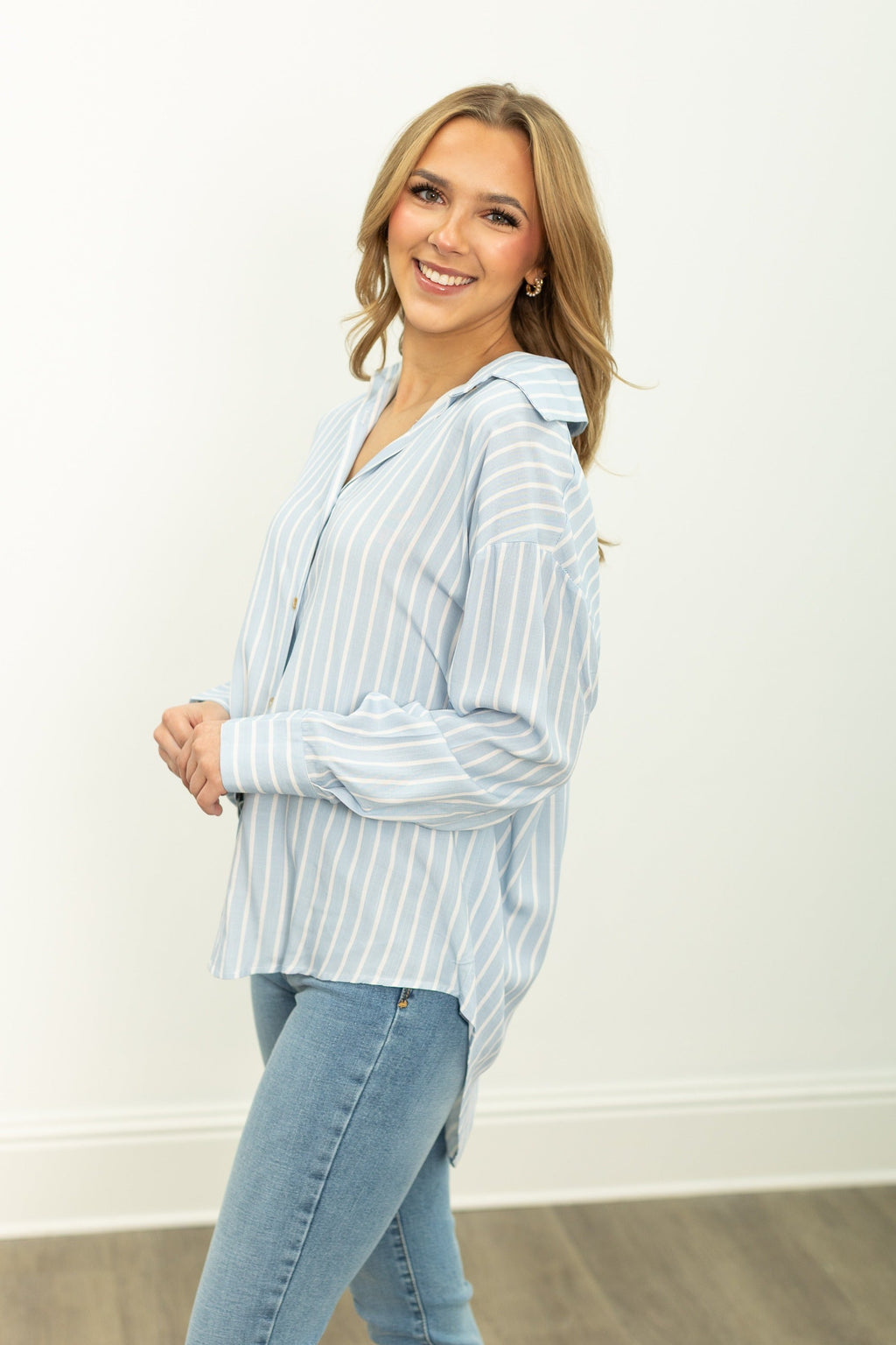 Kathryn Classic Button-Up, Blue Stripes